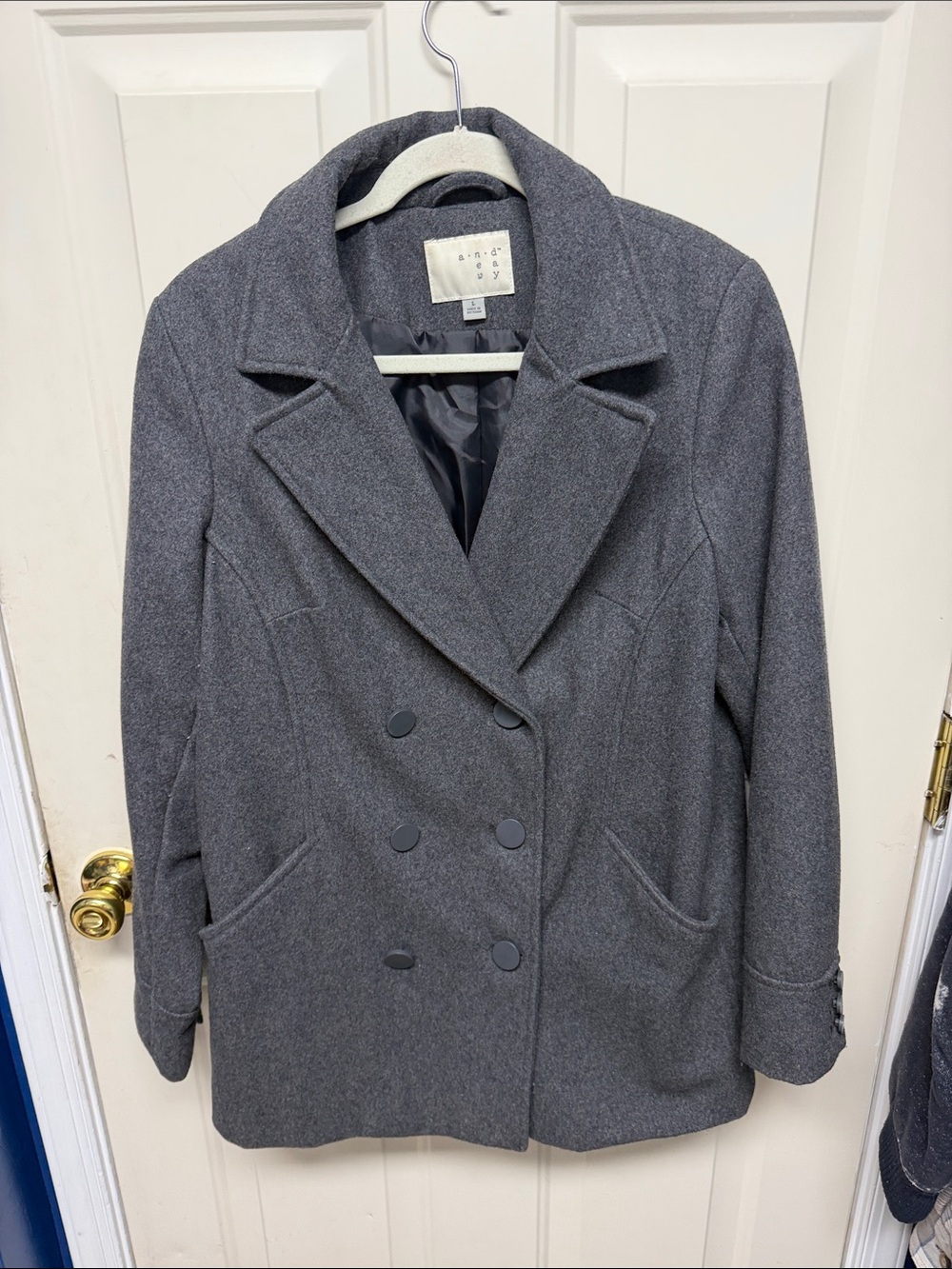 a new day Gray Double-Breasted Peacoat